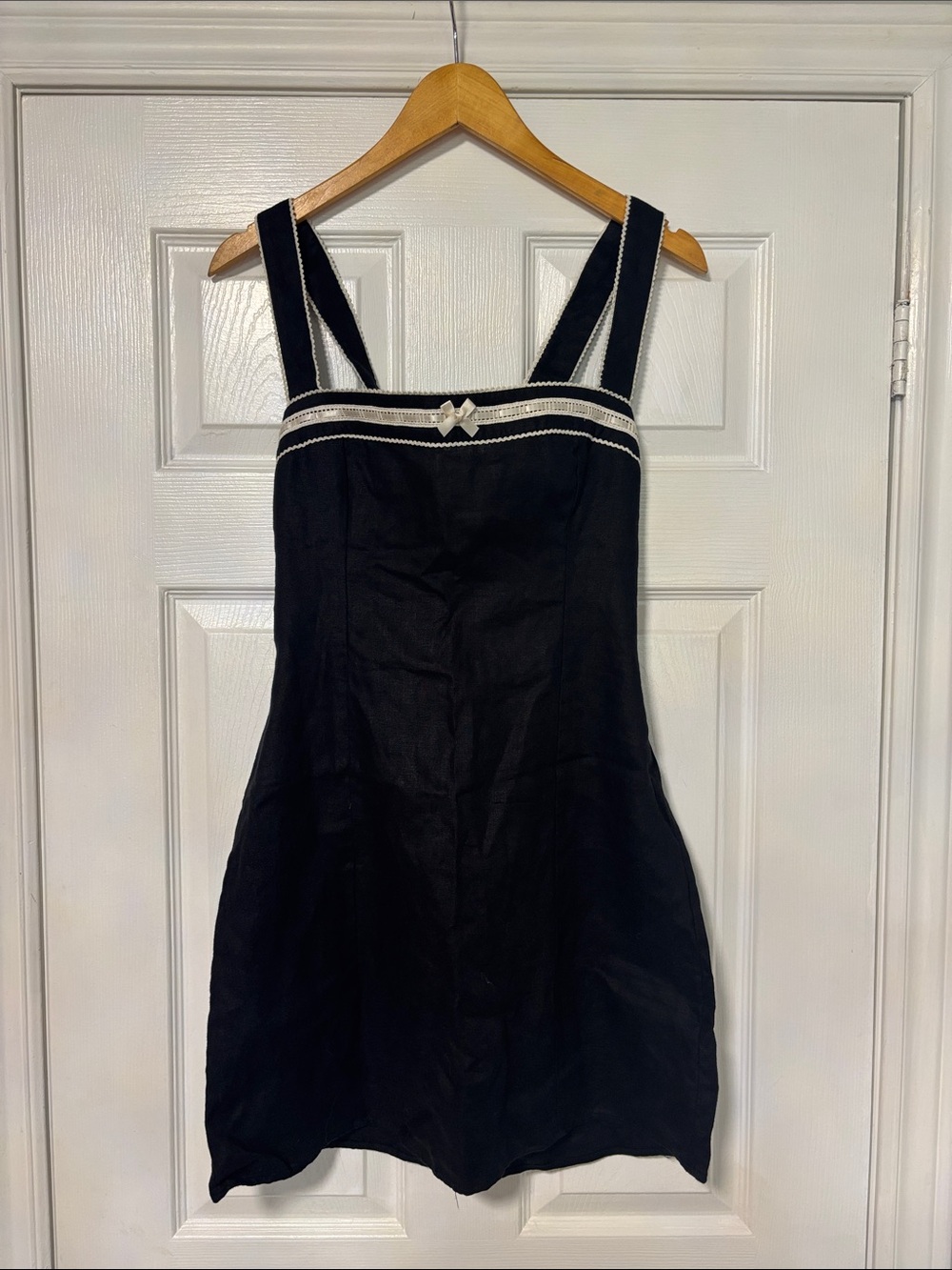 Reformation Elana Black Linen Lace Trim Mini Dress Size 10
